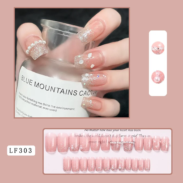 Wear Nail Diamond in the Debris Pearl Short Nail Sticker Finished Product Nail Tips Nail Wear Nail Piece Finished Product