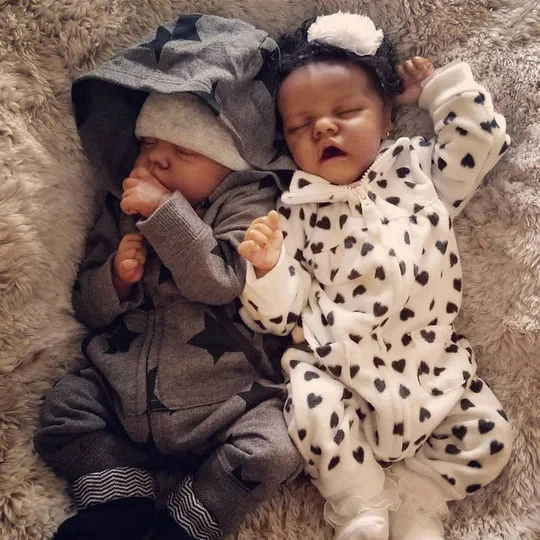 [Mini Black Reborn Twins] 12'' Handmade Lifelike African American Twins Anne and Albina Soft Reborn Baby Doll Boy and Girl -Creativegiftss® - [product_tag] RSAJ-Creativegiftss®