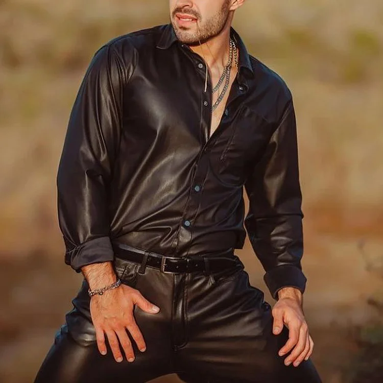 Punk Sexy Slim Leather Shirt