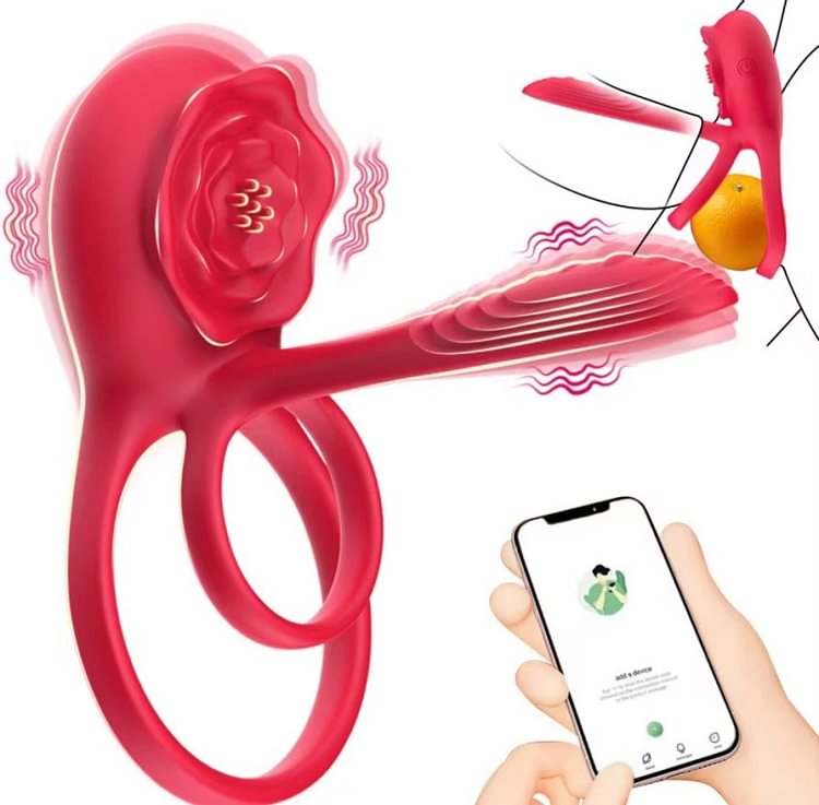 pornhint Pornhint Rose Double Ring Vibrator Clitoral Stimulator Sleeve 9 Modes Pick App or Remote Vibrator