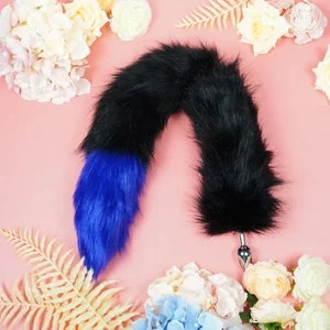 pornhint Pornhint Black And Blue tail, Cat tail, Handmade Faux Fur Kitten Cosplay, Neko Tail, Butt Plug