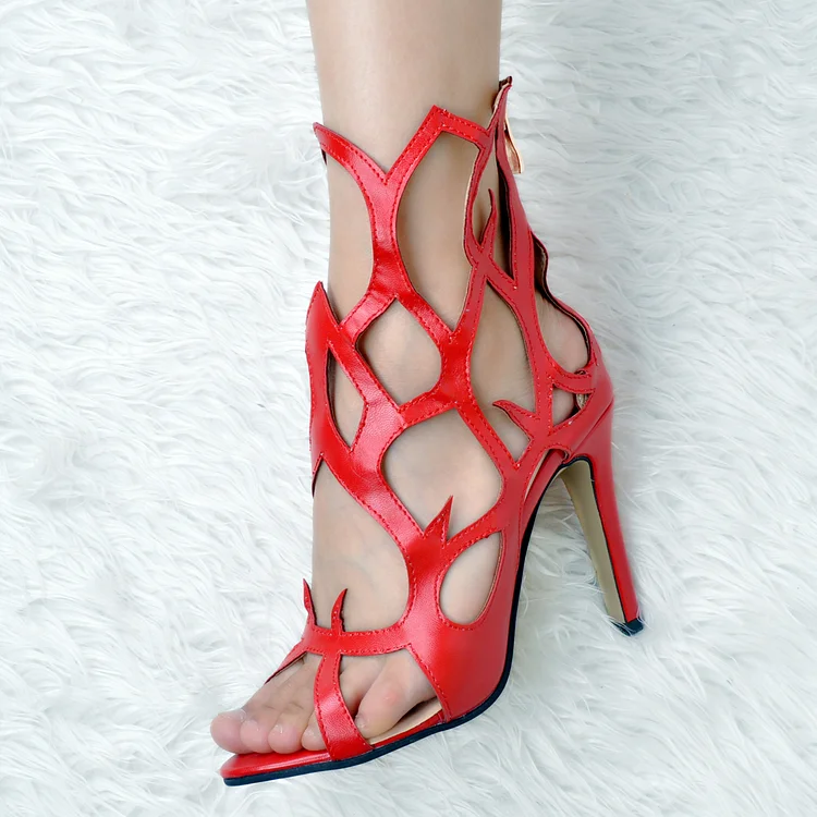 Red Hollow out Stiletto Sandals Vdcoo