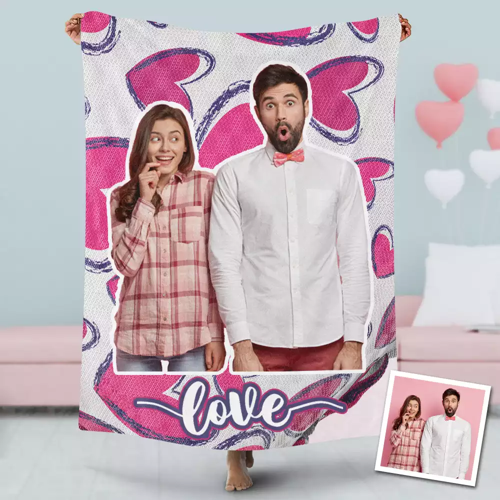 Custom Photo Blanket Personalized Gift Fleece Blanket Couple Valentine
