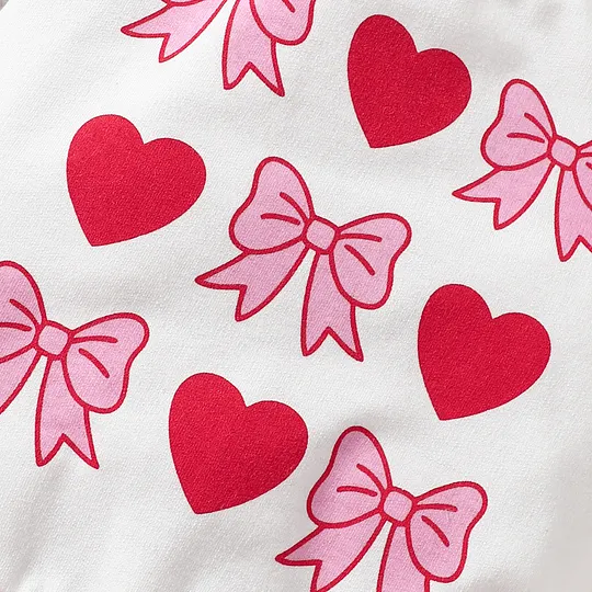 【6M-4Y】2-piece Girls Heart And Bow Print Sweatshirt And Skirt Set