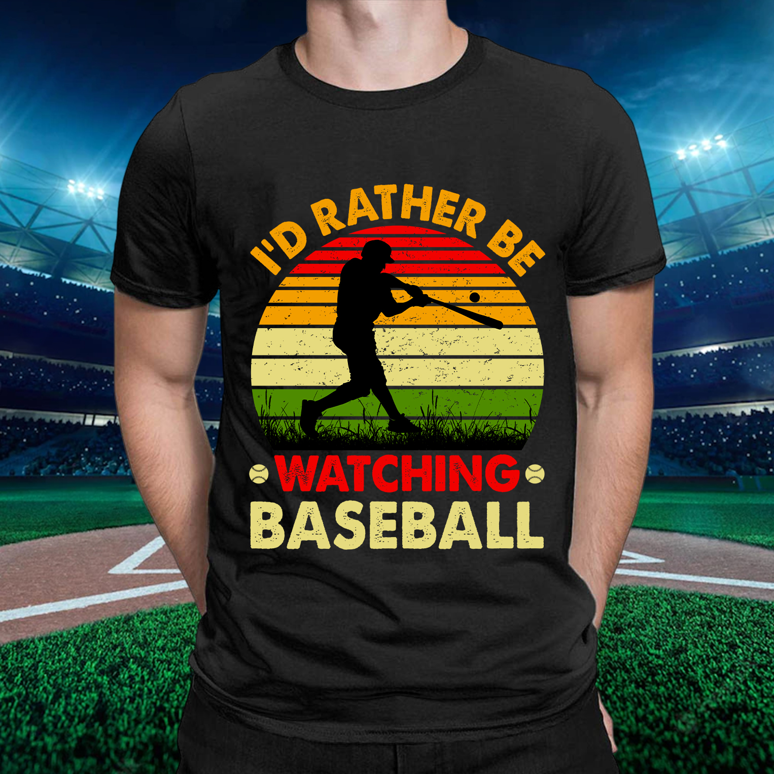 I'D Rather Be Watching Baseball Round Neck Short Sleeve T-Shirt-BSTC1309-Guru-buzz