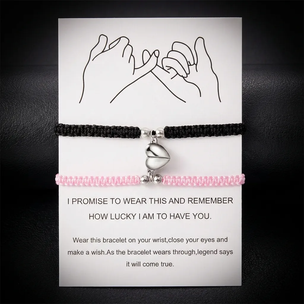 The Magnetic Heart Bond Set | Hand-Woven Artisan Couple Bracelets Midnight Noir Pair