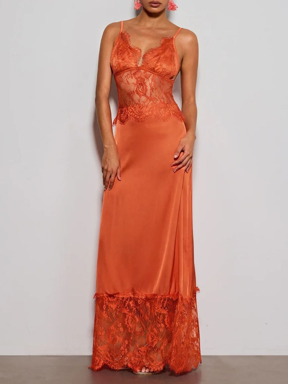 girl power lace strap maxi dress orange strapless open back dress Girl Power Lace Strap Maxi Dress Orange