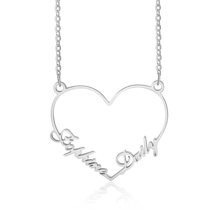 S925 Classic Heart Name Necklace Personalized 2 Names Birthday Gift for Women Girls