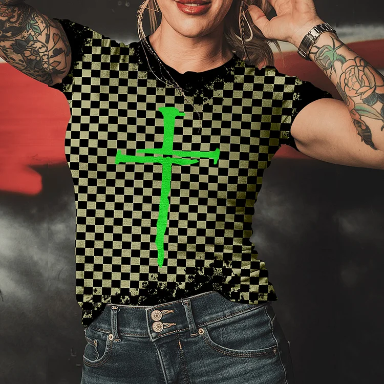 Spring/Summer New Cross Checkerboard Women's Fashion T-Shirt