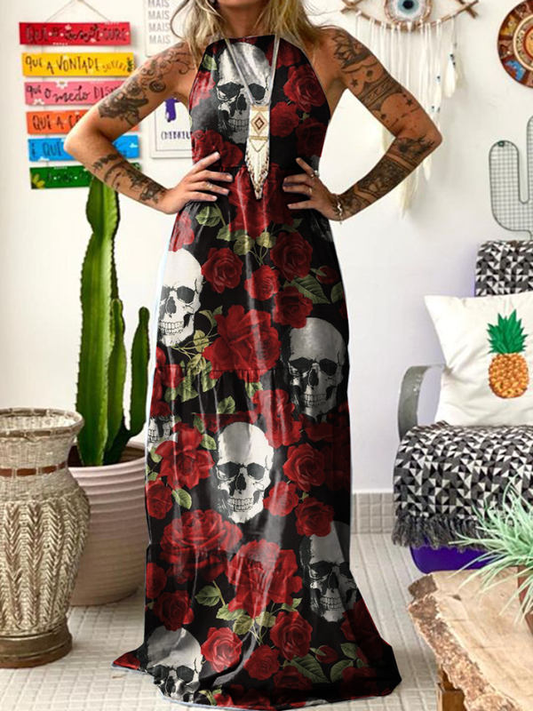 Punk skull flower print dress