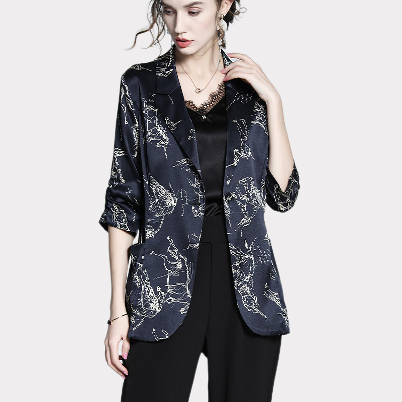 Women's Blue Printed Silk Blazer REAL SILK LIFE