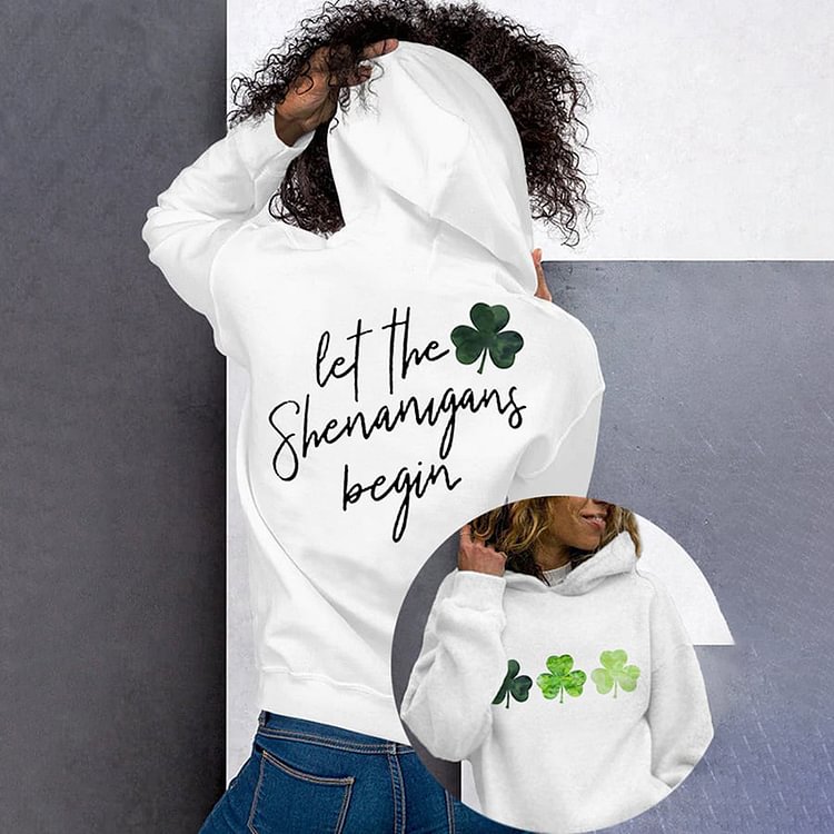 Comstylish Let The Shenanigans Begin Lucky Shamrock Print Hoodie
