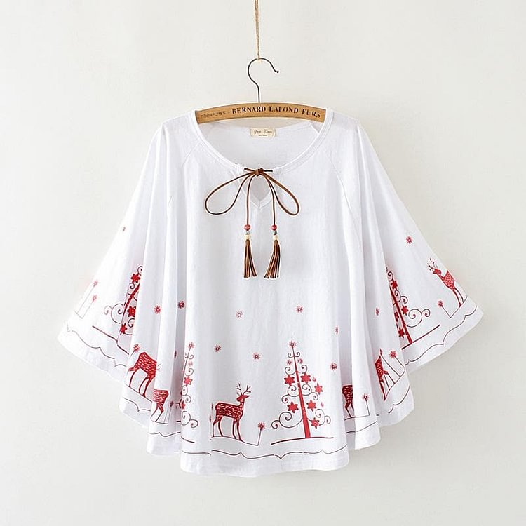 Red/Blue Kawaii Christmas Tree Deer Cape Top SP1812296