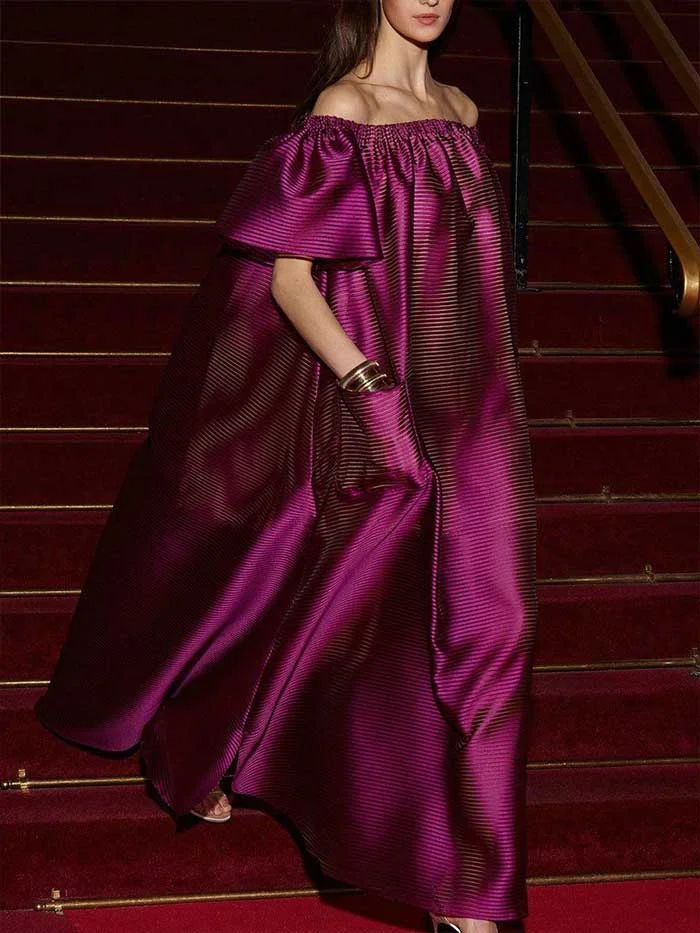 Off Shoulder Elegant Prom Purple Maxi Dress