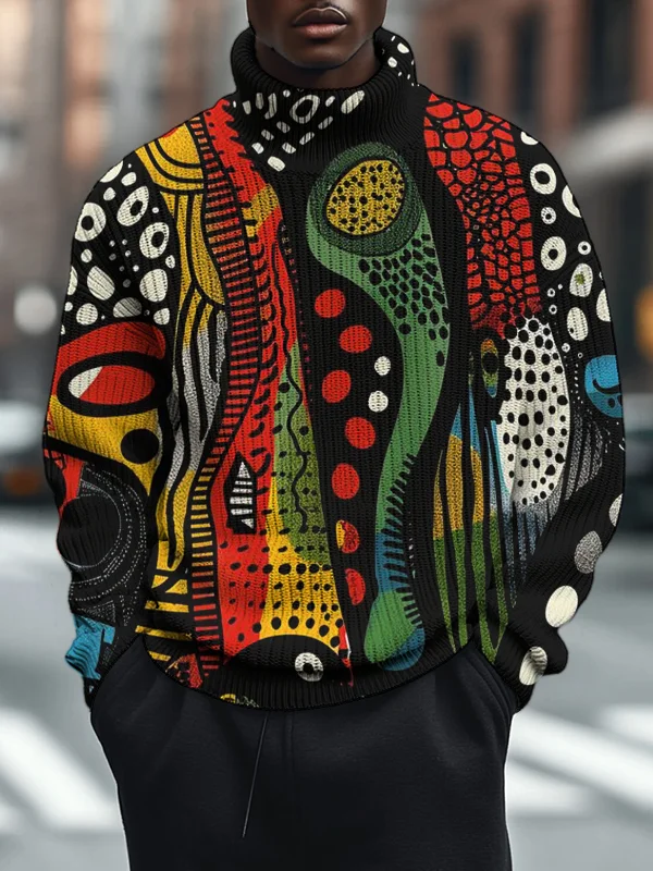 Men's Geometric Abstraction Art Print High Neck Knit Sweatshirt