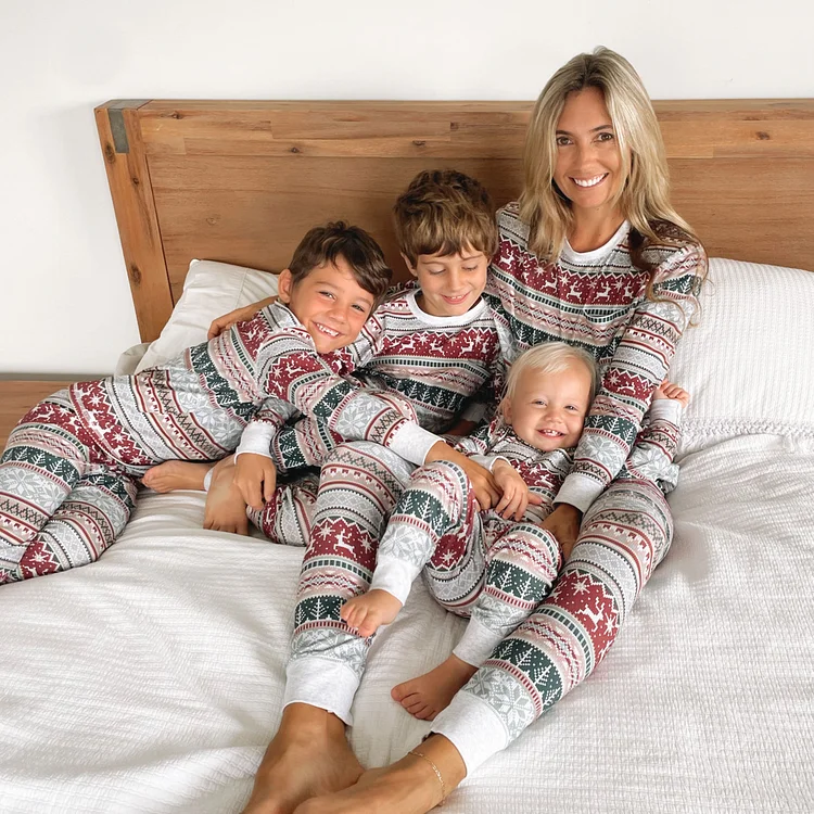 Traditional Christmas Deer Print Gray Family Matching Pajamas Sets