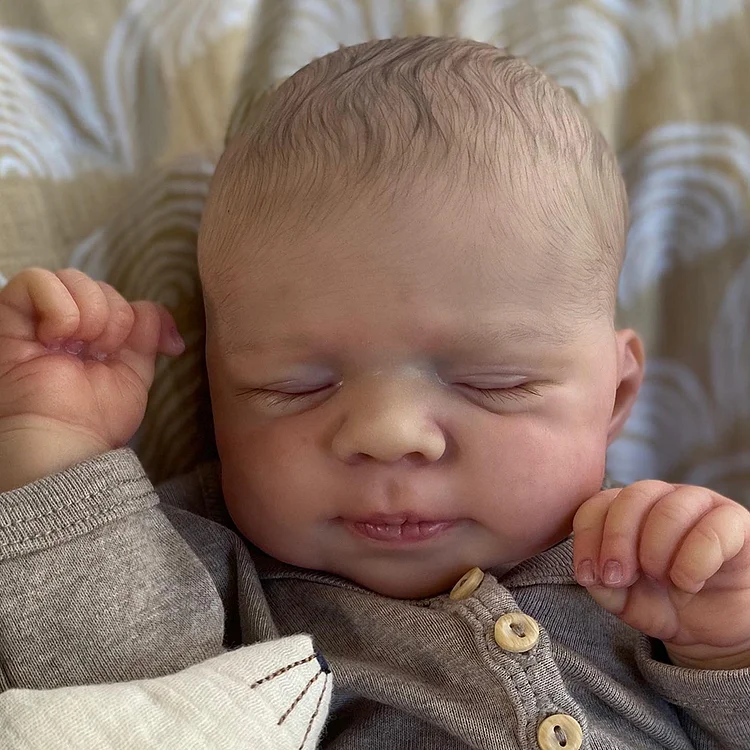 17" Realistic Lifelike Silicone Reborn Newborn Baby Doll Boy Named Jameson with Hand-painted Hair Eyes Closed
