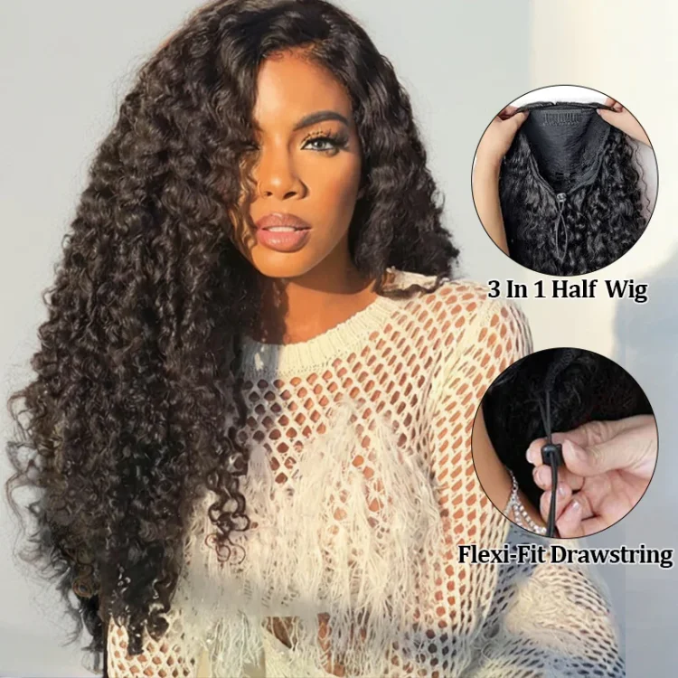 3 In 1 Half Wig | Burmese Curly Summer Ready to Wear Breathable Wig- Burmese Curly Half Wig For Versatile Styling
