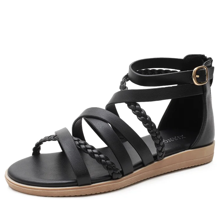 Summer Cross-Tied Zipper Flat Sandals  Stunahome.com