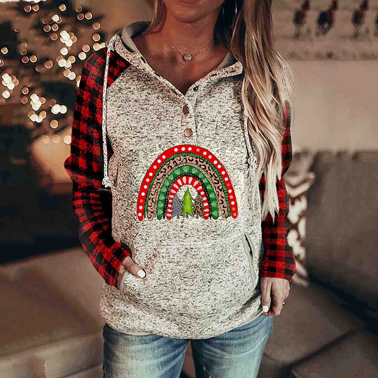 Christmas Tree Print Casual Hooded Sweatershirt