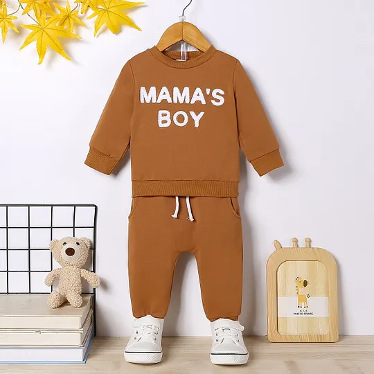 【3M-3Y】Boys' Crewneck Letter Print Top & Solid Pants Set