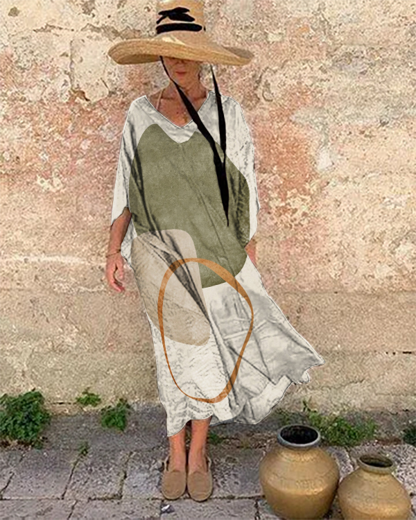 Resort Abstract Art Print Loose Fit Dress