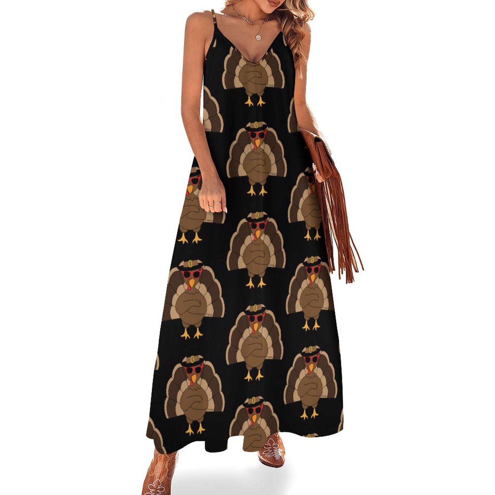Brown Turkey W Sunglasses Thanksgiving Women's Casual Strappy V Neck Sleeveless Flowy Loose Long Maxi Beach Dress Sundress Brown-S Brown Turkey W Sunglasses Thanksgiving Women's Casual Strappy V Neck Sleeveless Flowy Loose Long Maxi Beach Dress Sundress Brown-S