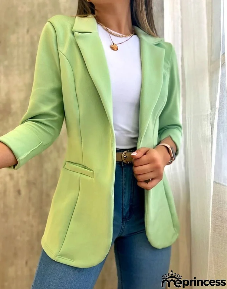 Women Solid Color Simple Long Sleeve Blazer Jacket