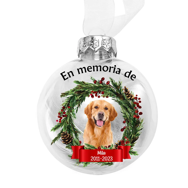 Bola navideña conmemorativa Adorno de Navidad 1 nombre, fecha y 1 foto personalizados con pluma 