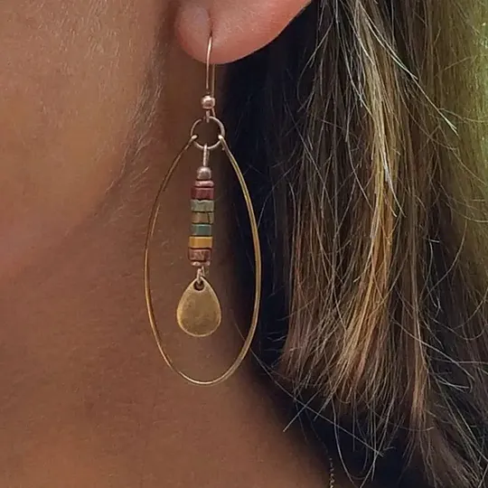 Bohemian vintage pine stone pendant earrings