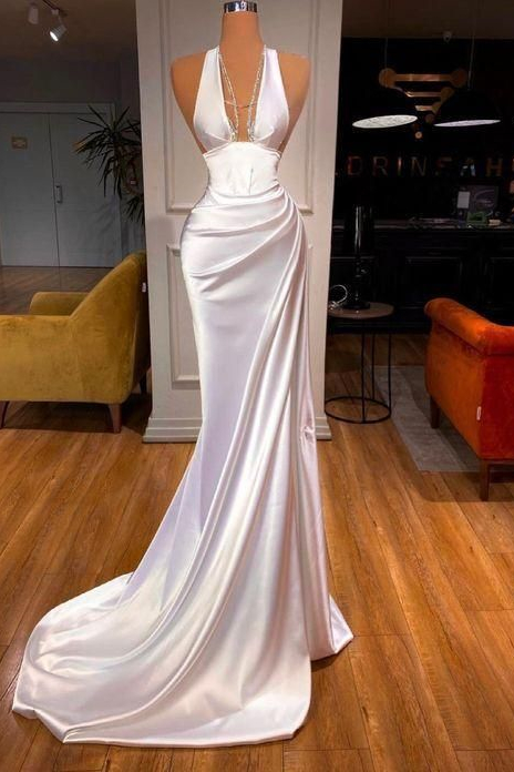 Chic Slit Backless Sparkle Evening Dresses Silver Sequins Halter V-nec –  Ballbella