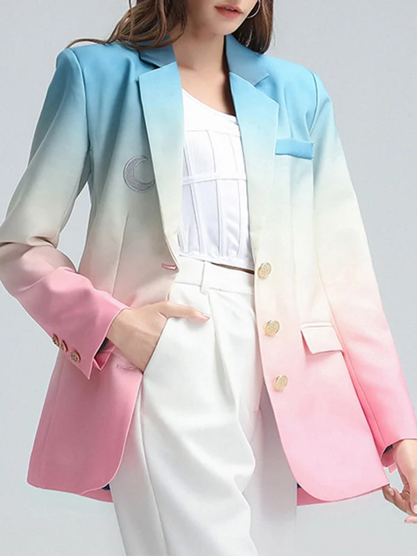 Women Lapel Color Block Casual Jacket