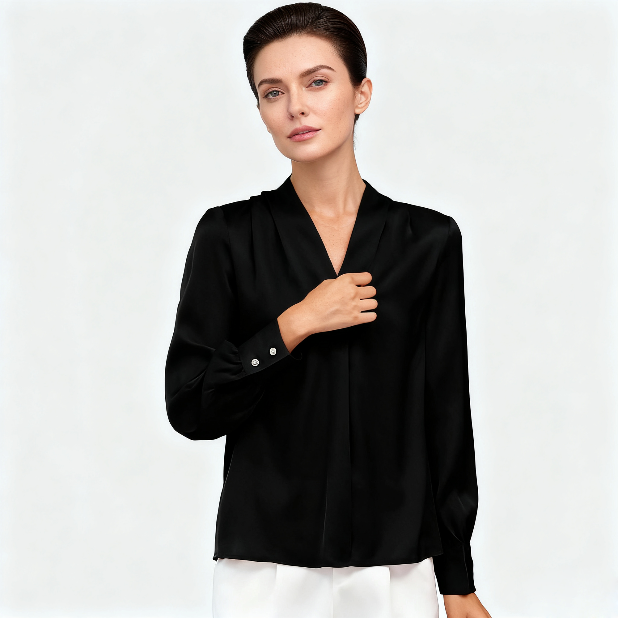 Spring V-neck Silk Shirt for Women REAL SILK LIFE