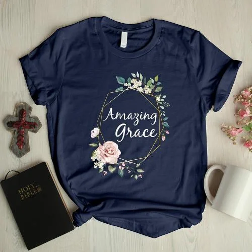 Amazing grace flowers printed casual graphic tees