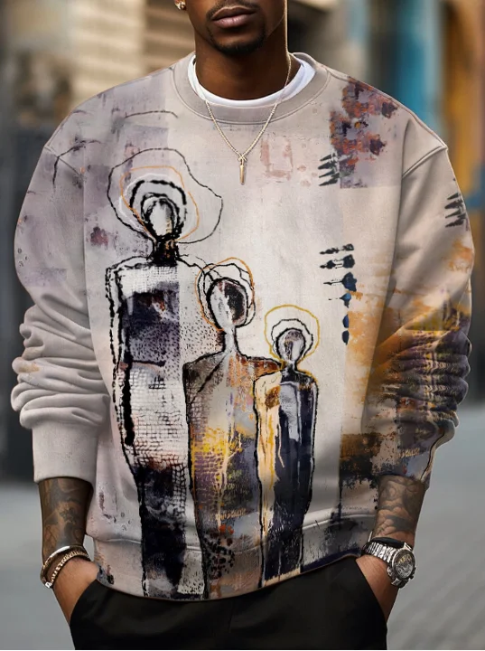 Men's Abstract Black Family Art Print Casual Sweatshirt