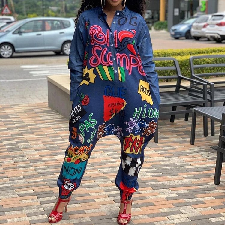 Fashion Contrast Letter Print Jumpsuit