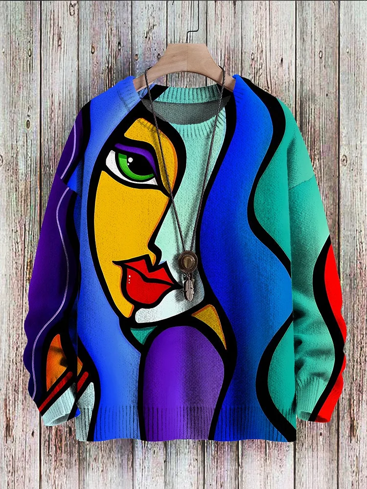 Abstract Art Print Pullover Casual Sweater