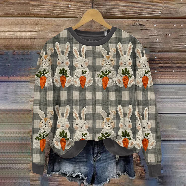 Comstylish Women's Easter Bunny Print Casual Sweatshirt