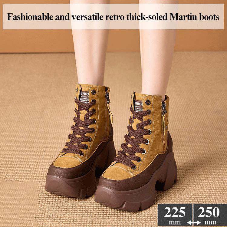 Grid Lace-Up Round Toe Thick Soled Martin Boots main image 1