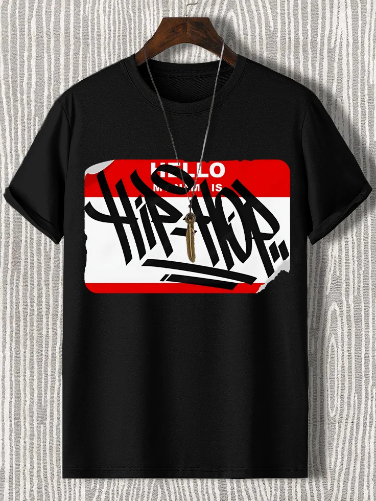 Men's Hello My Name Is Hip Hop Print Cotton Casual T-Shirt