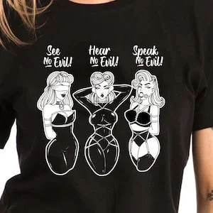pornhint Pornhint See No Evil Hear No Evil Speak No Evil T-shirt Unisex Gildan Softstyle Tshirt Sexy Kinky Pin Up Fetish Latex BDSM Novelty Logo Graphic Tee