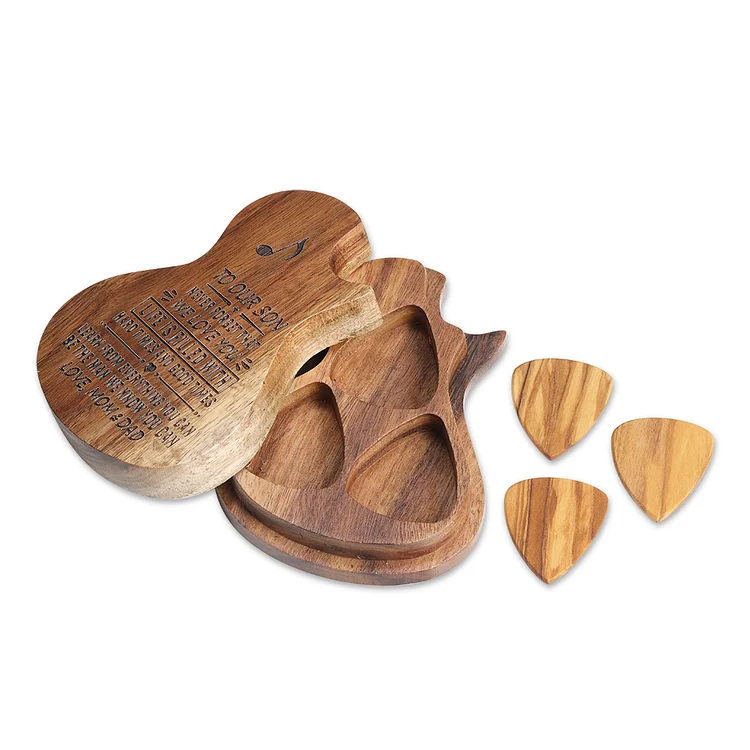 To Our Son Guitar Pick Box with 3 Picks "Be The Man We Know You Can"