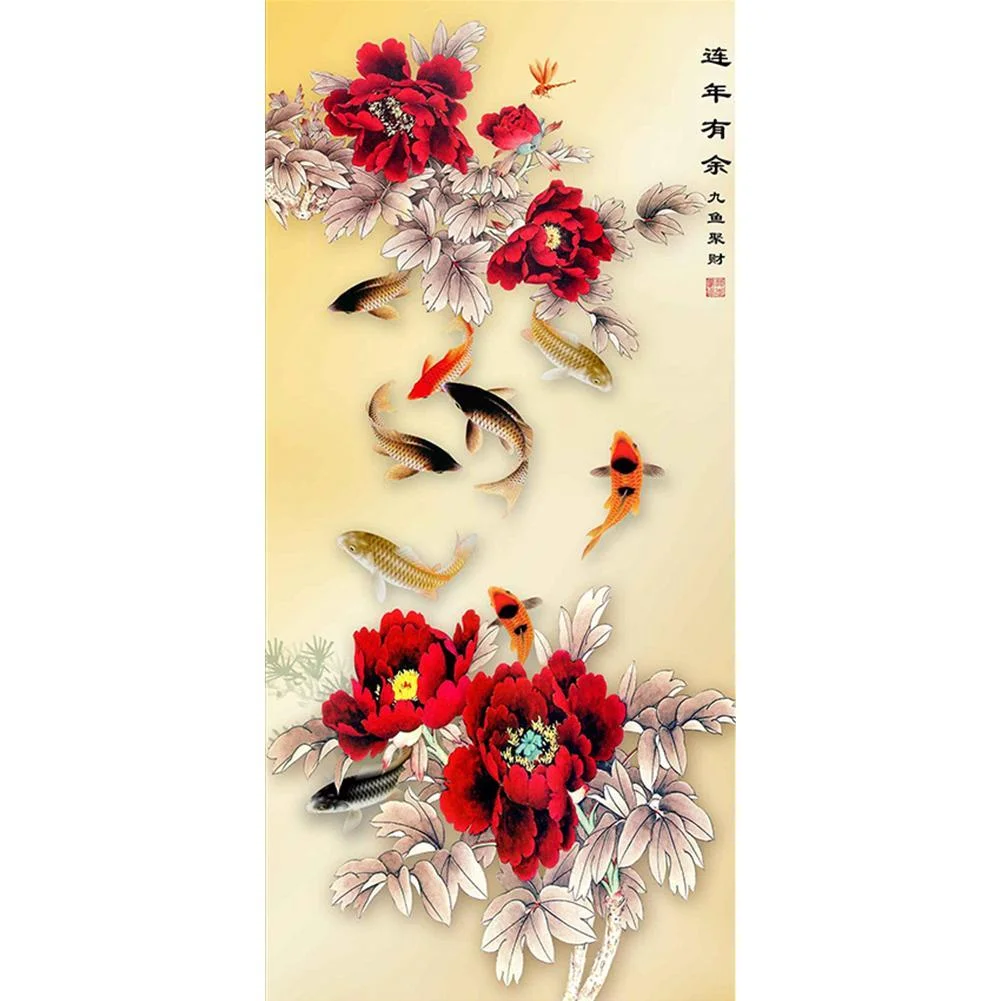 Partial Drill Round Diamond Painting - Five-Flavored Fish(30*50cm)
