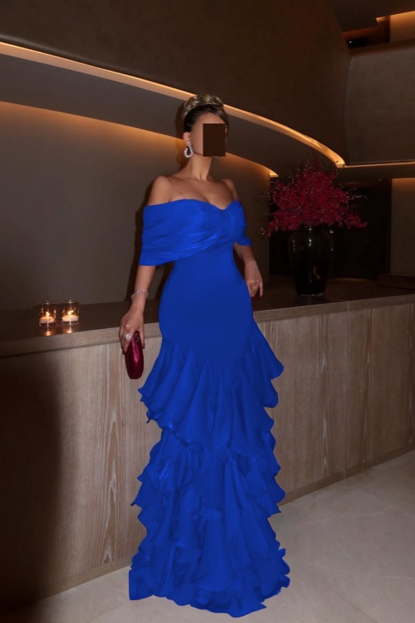 Lussooy Glamorous Orchid Off the Shoulder Evening Dress with Ruffles