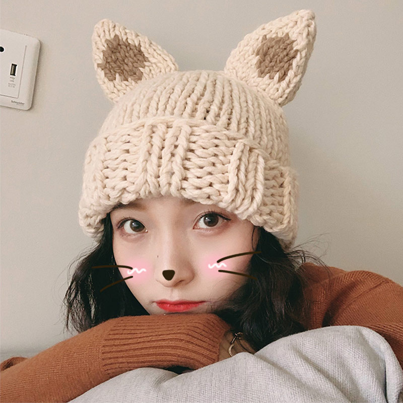 Cute Cartoon Cat Ears Knit Hat