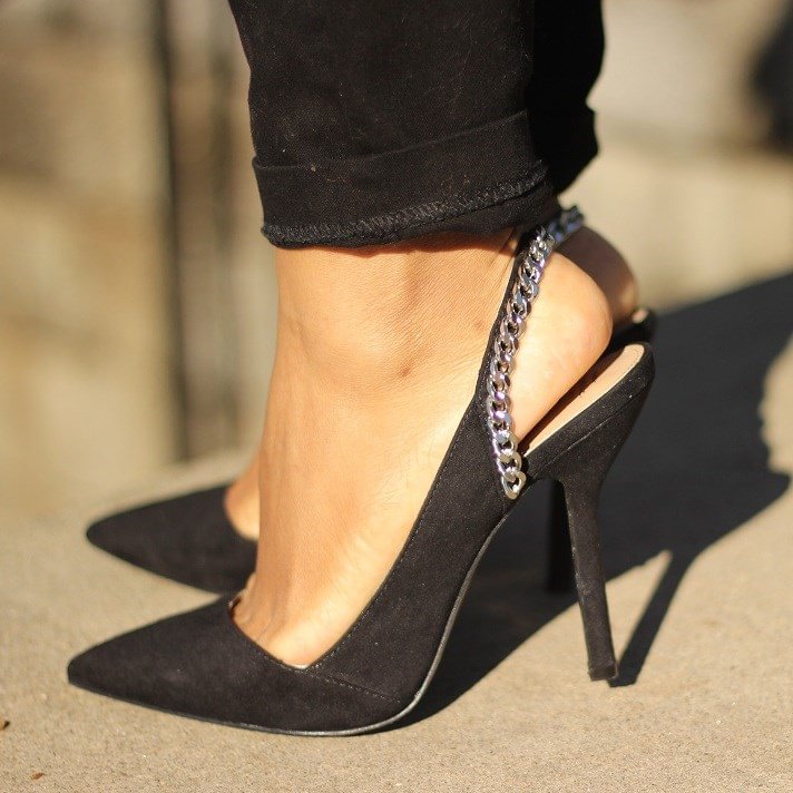Black Slingback Pumps Pointy Toe Stiletto Heel Pumps |FSJ Shoes