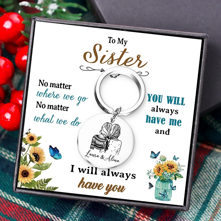 To My Sister Circle Keyring Custom 2 Names Metal Keychain Personalized Gift For Besties/Friends