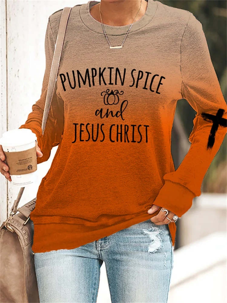 Vefave Pumpkin Spice & Jesus Christ Gradient Sweatshirt