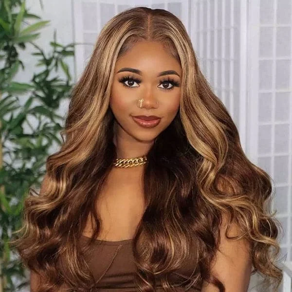 360 Lace Frontal Wig Body Wave Wig Honey Blonde Highlight Wig Human Hair