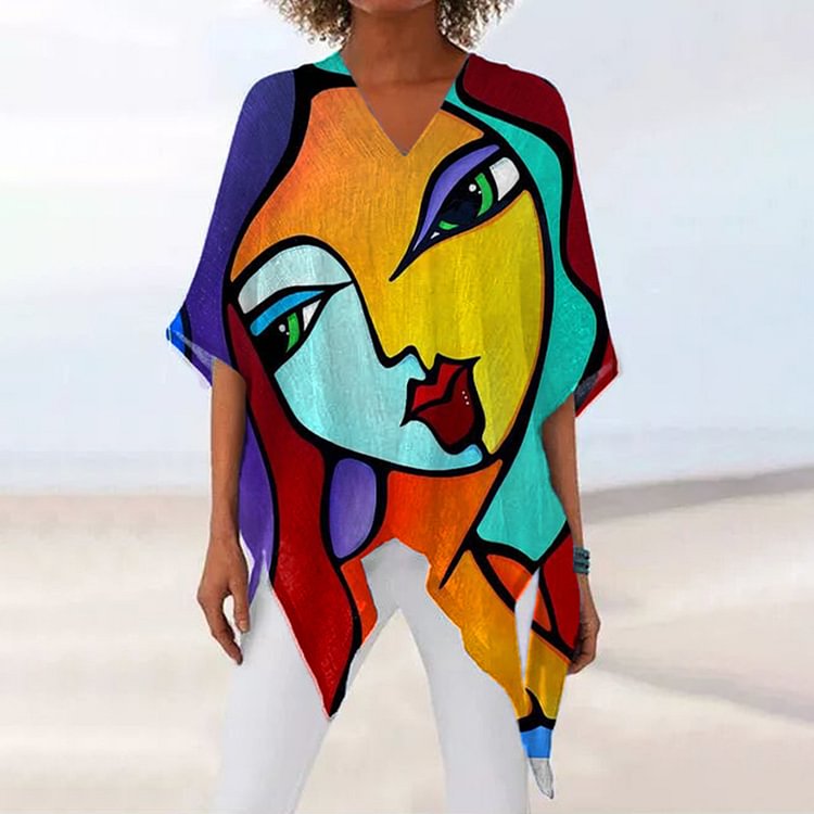 Comstylish V-Neck Abstract Print T-Shirt